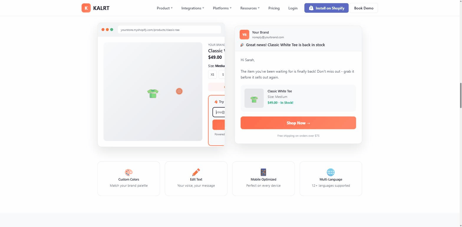 NotifyStock widget demo - customer signs up for restock notification