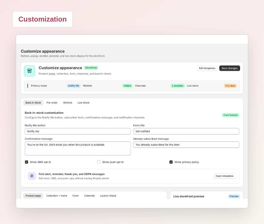 Storefront widget customization