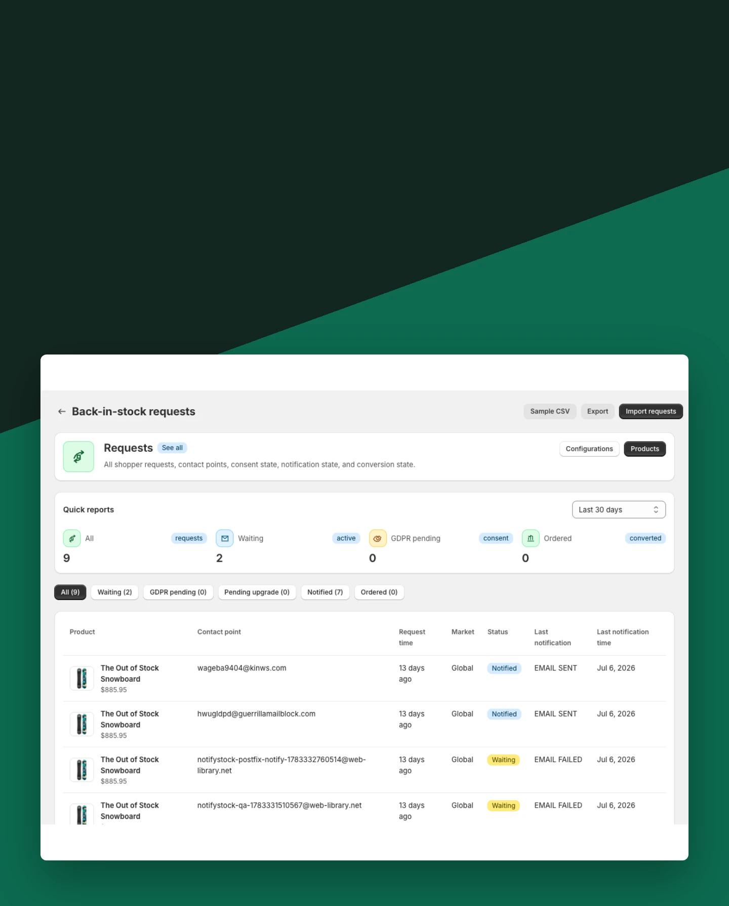 Capture complete restock requests mobile view