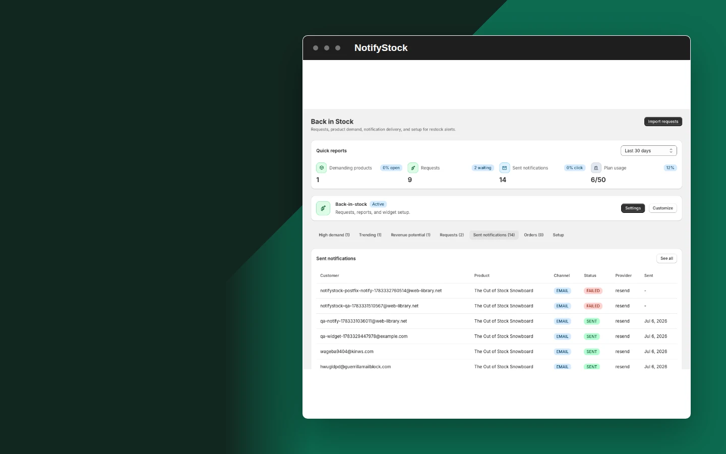 Track sent notifications in NotifyStock