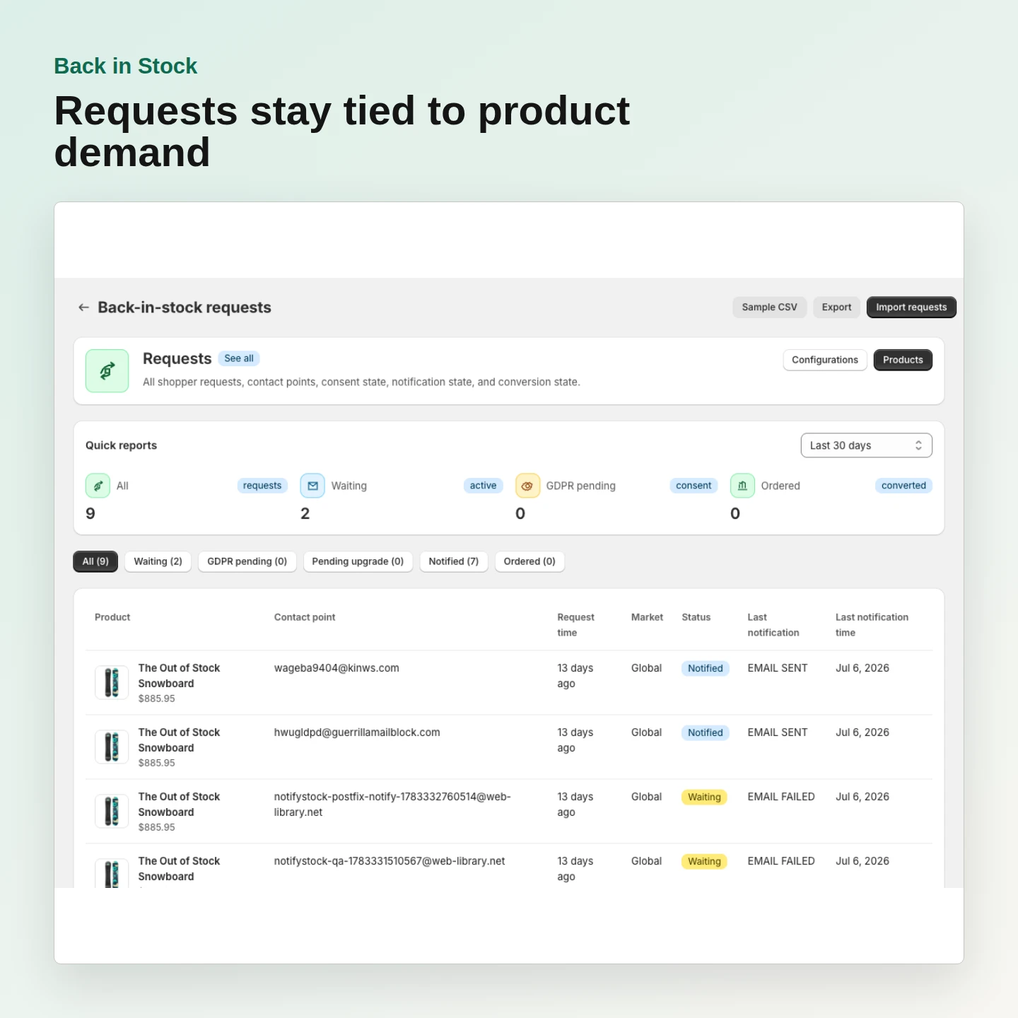 Back in Stock: Capture complete restock requests