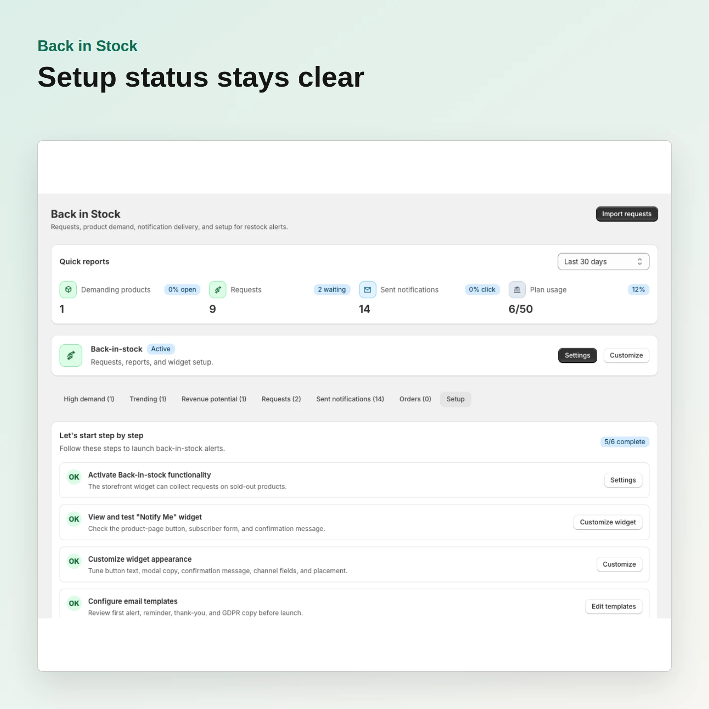 Back in Stock: Know when setup is complete