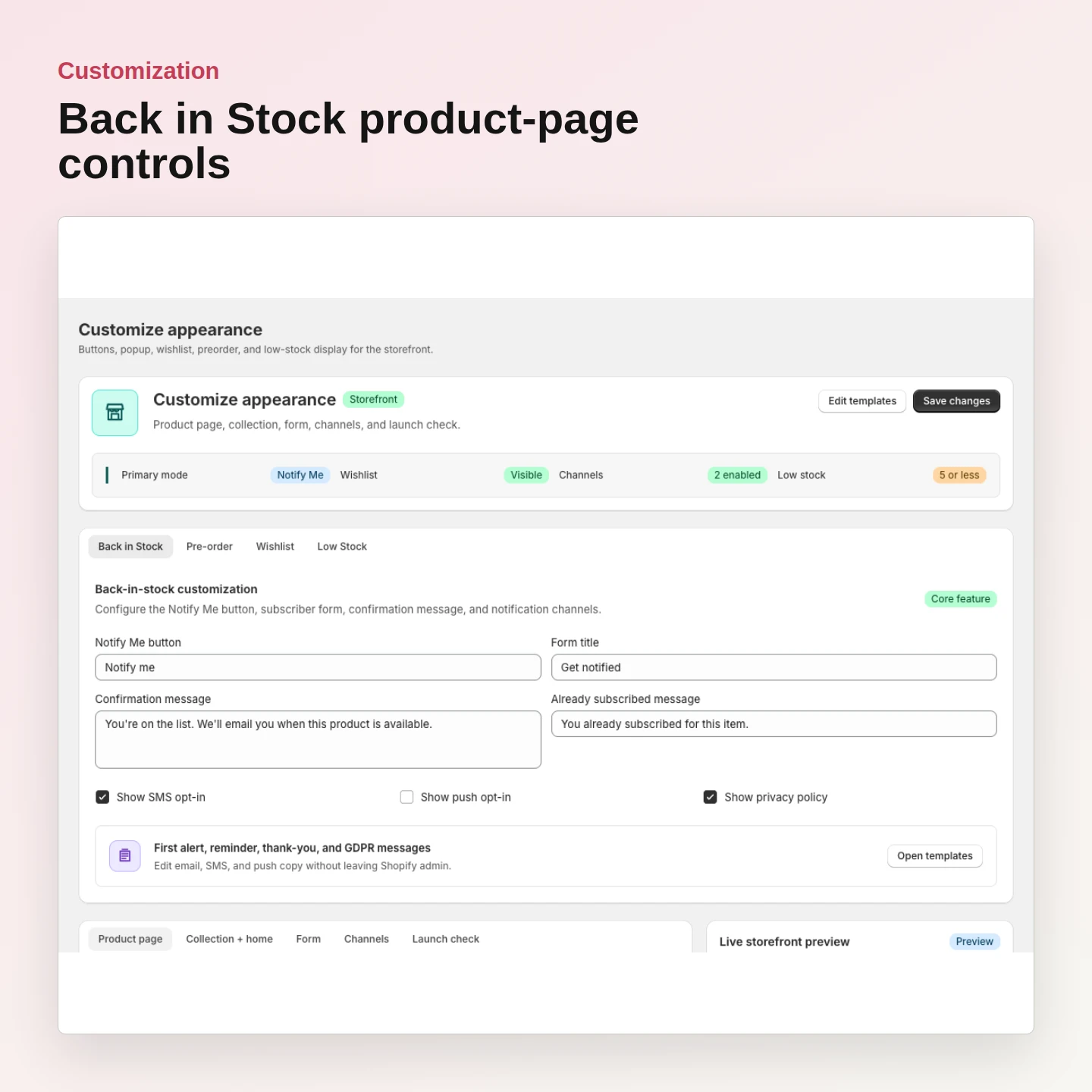 Customization: Customize Back in Stock