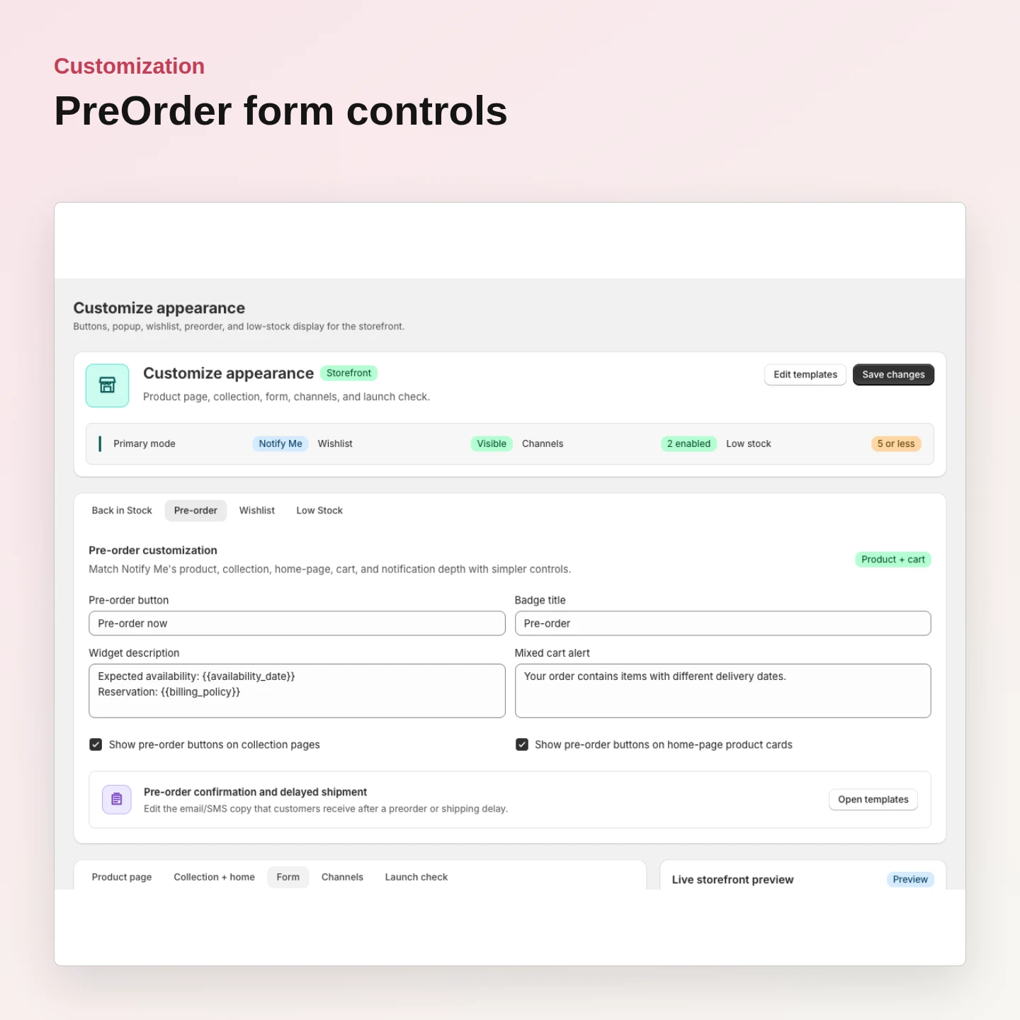 Customization: Customize PreOrder