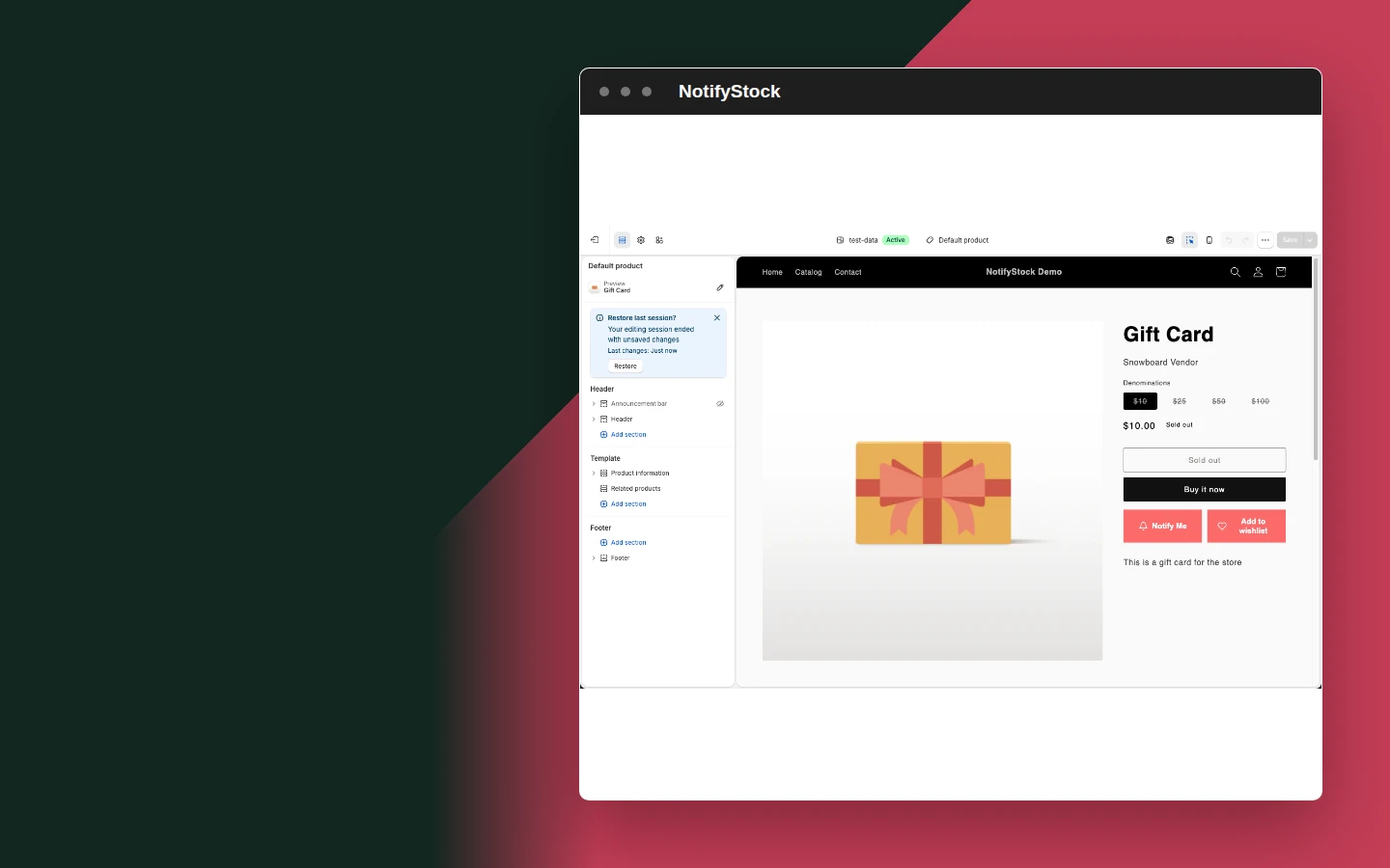 Appearance controls in NotifyStock