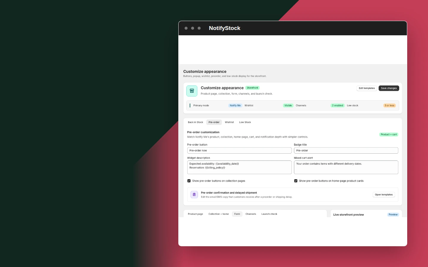 Customize PreOrder in NotifyStock