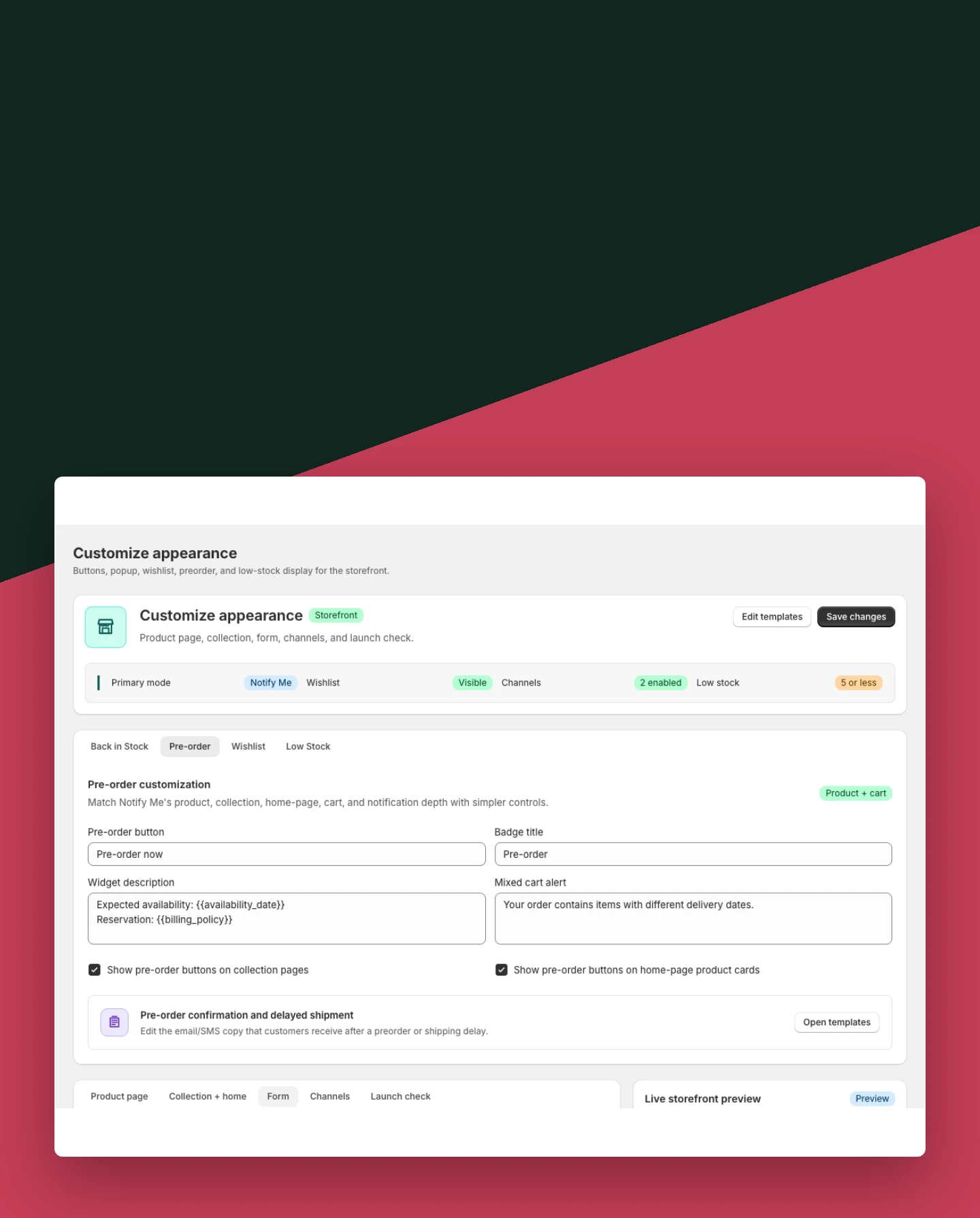 Customize PreOrder mobile view