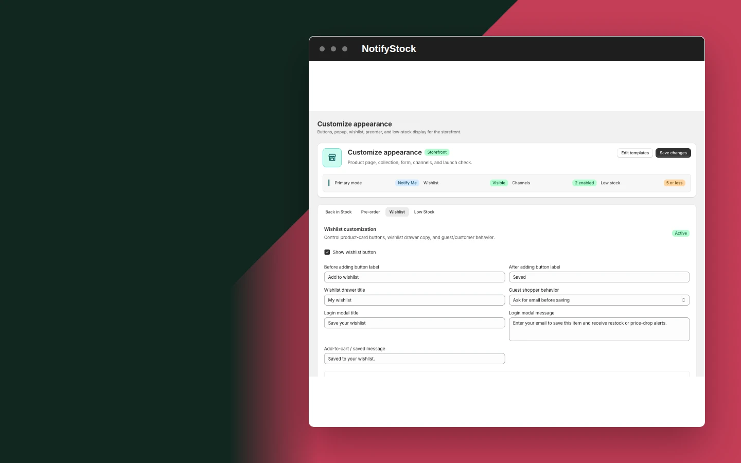 Customize Wishlist in NotifyStock