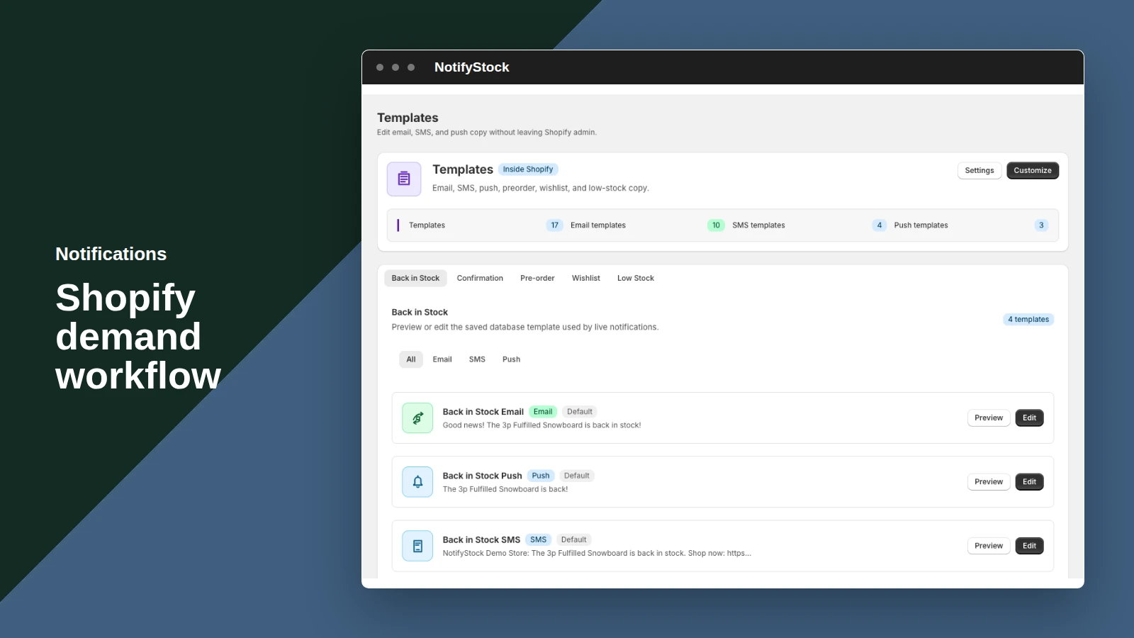 Notifications workflow in NotifyStock