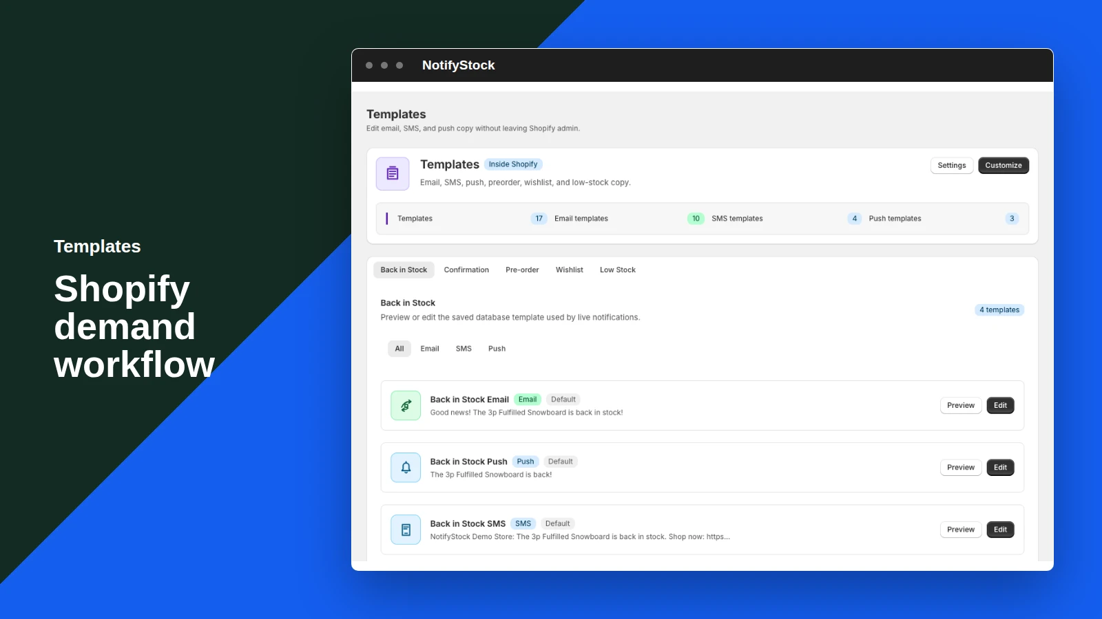 Templates workflow in NotifyStock
