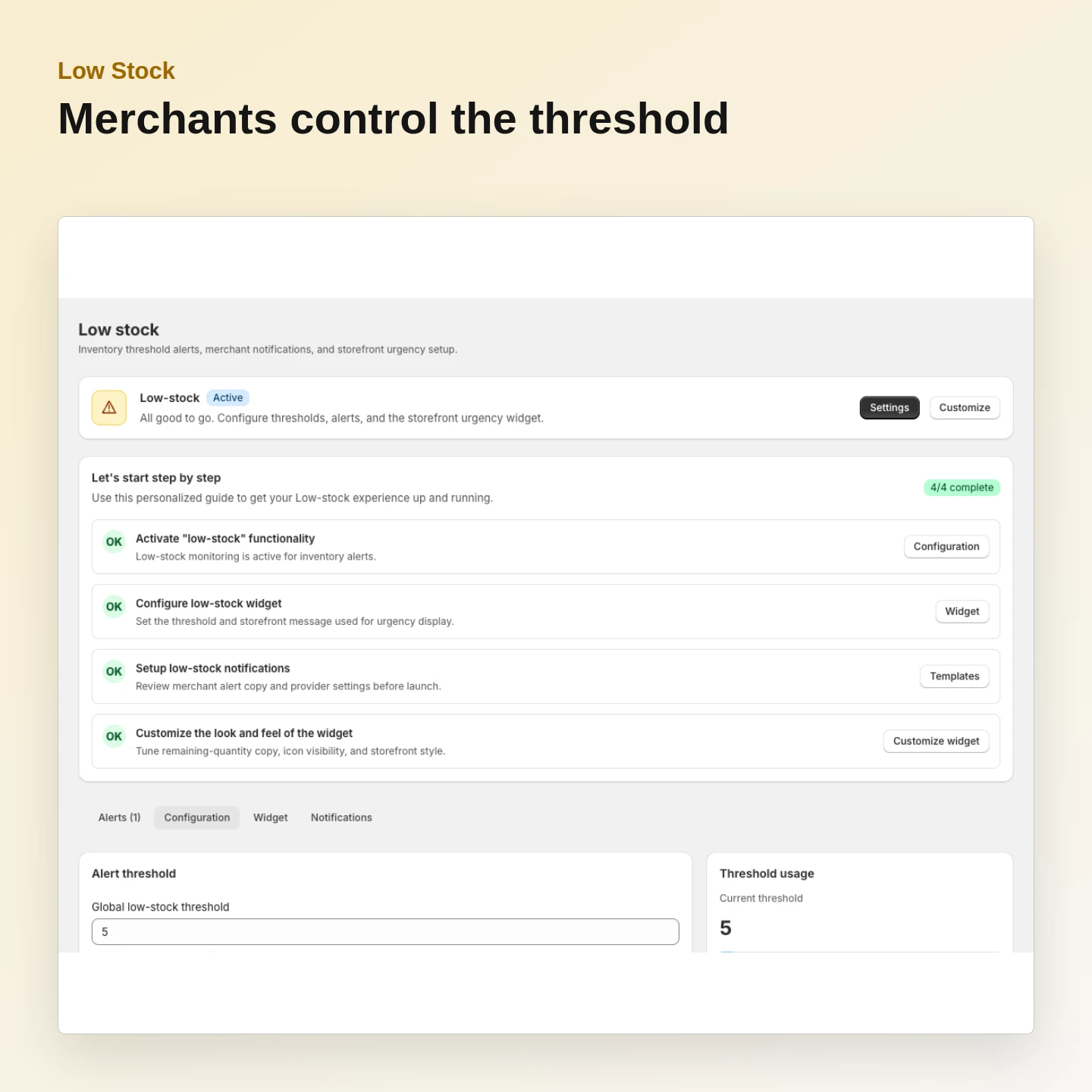 Low Stock: Set the threshold