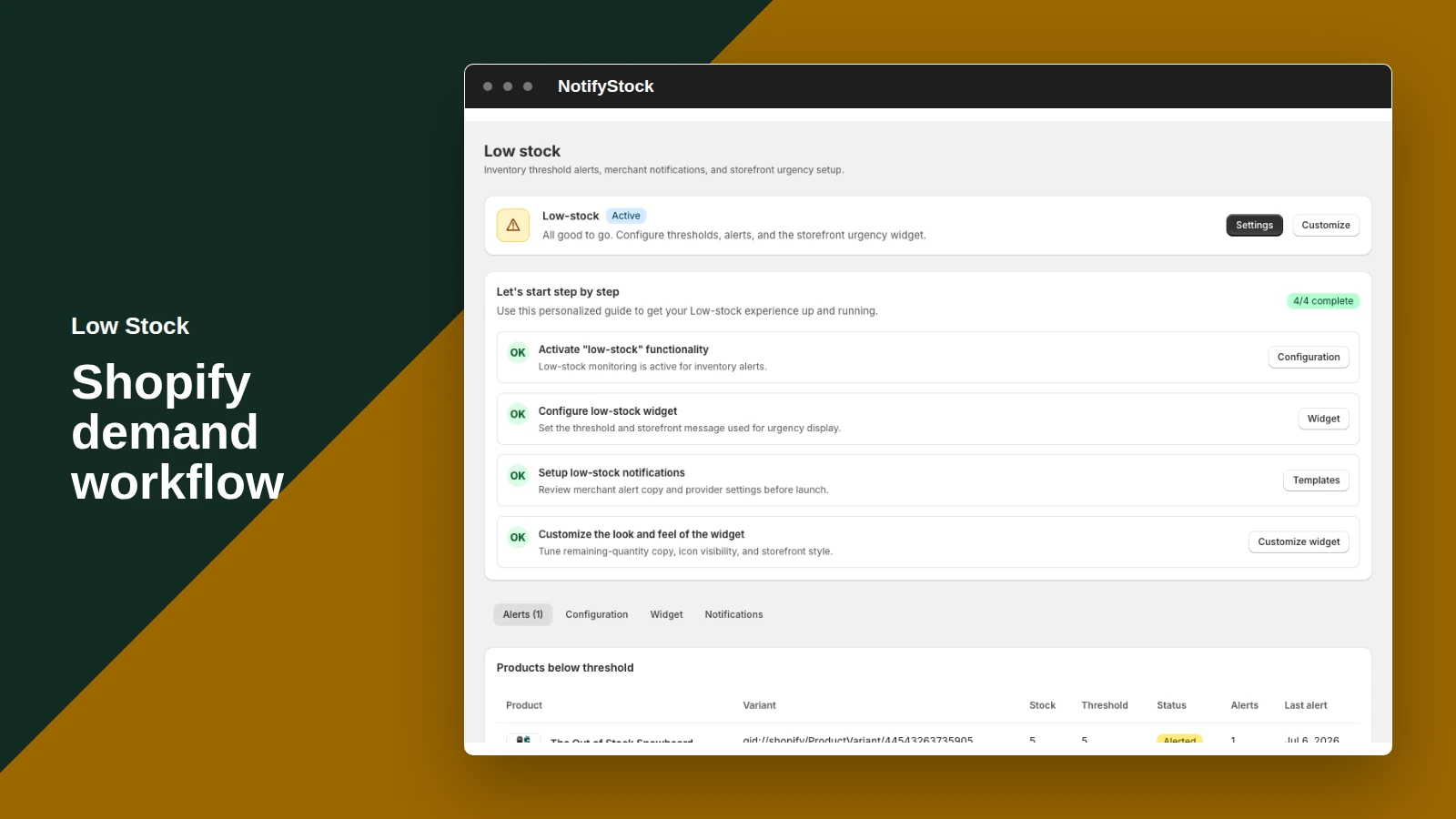 Low Stock workflow in NotifyStock