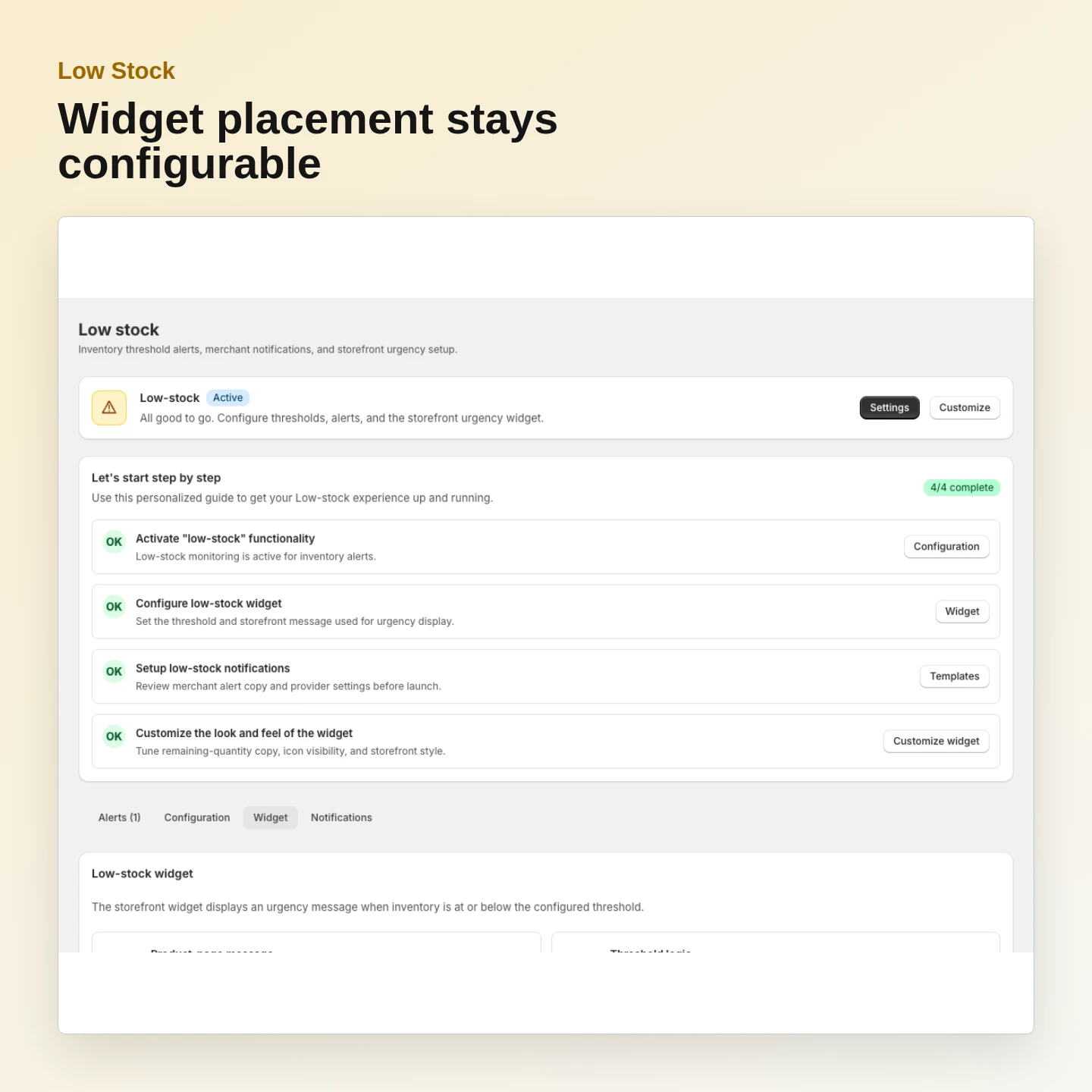 Low Stock: Configure the widget