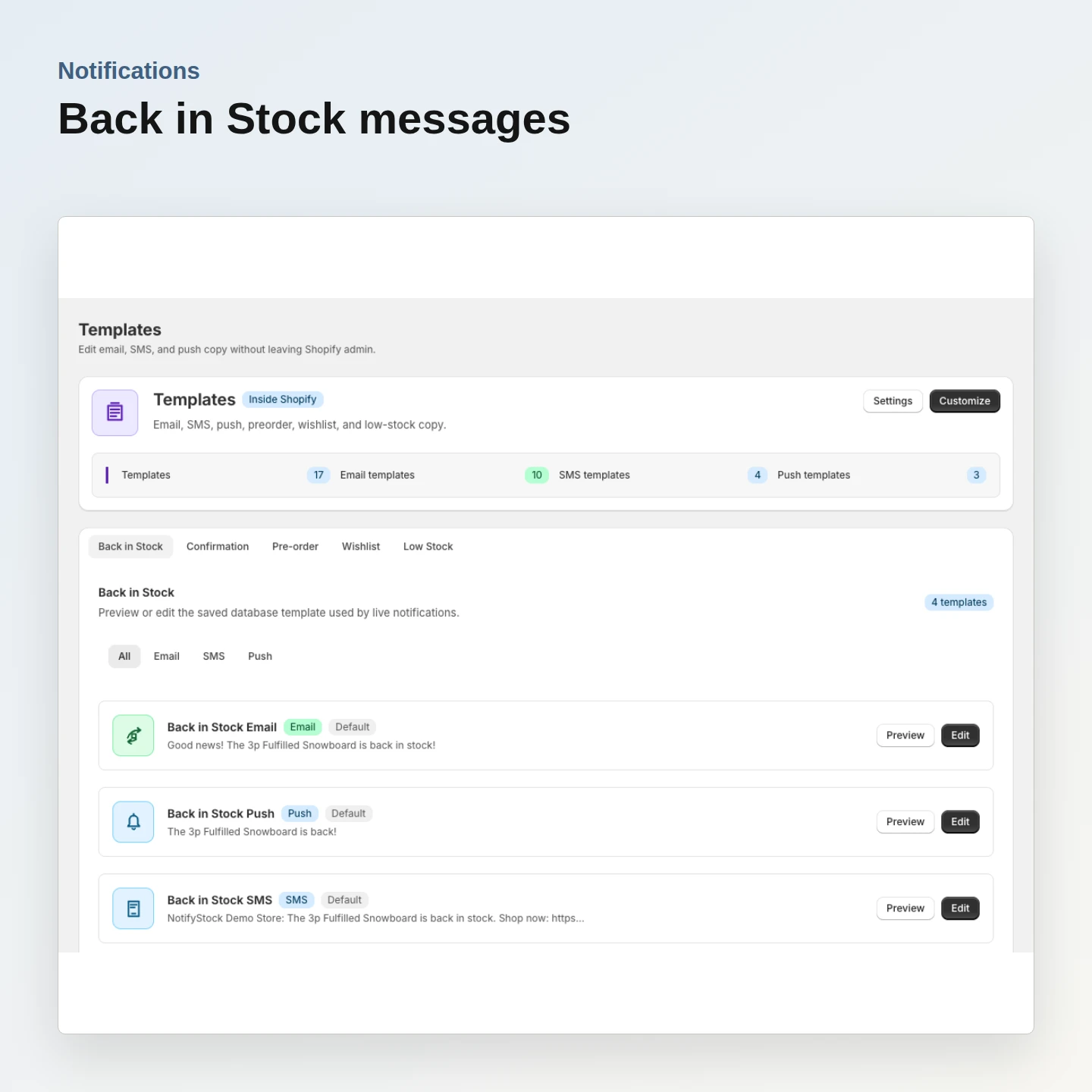 Notifications: Back in Stock messages