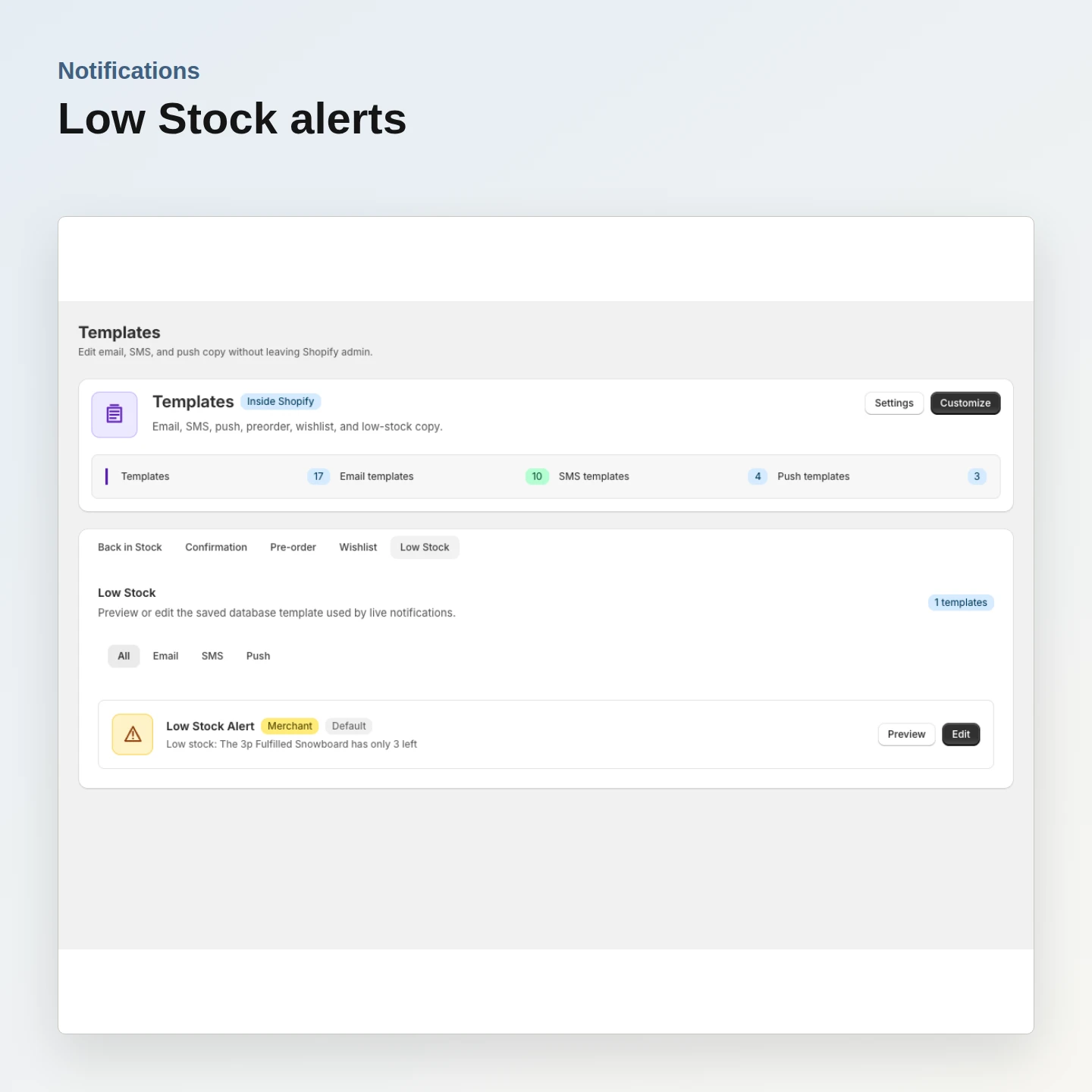 Notifications: Low Stock alerts