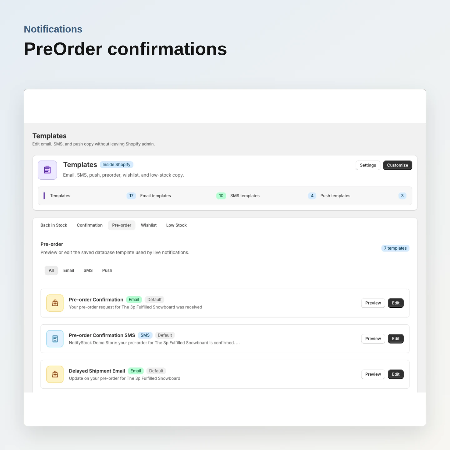 Notifications: PreOrder confirmations