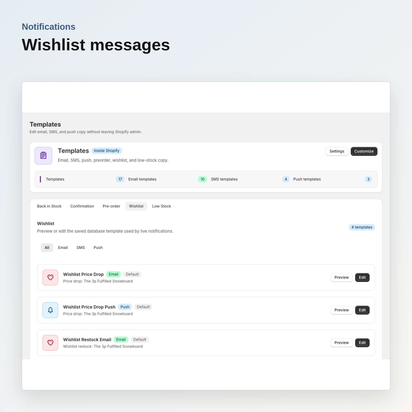Notifications: Wishlist messages