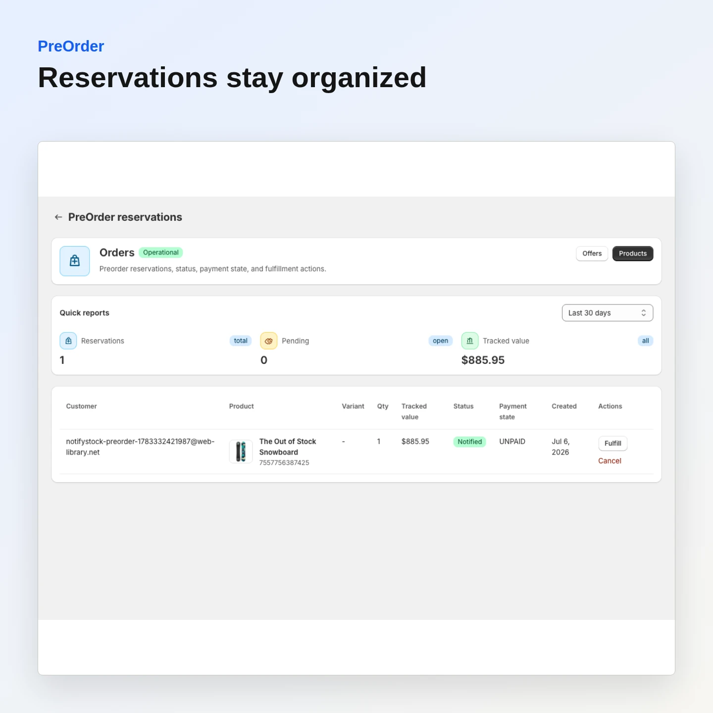 PreOrder: Organize reservations