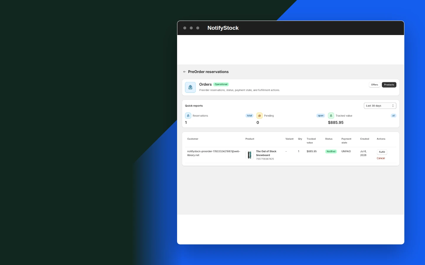 Organize reservations in NotifyStock