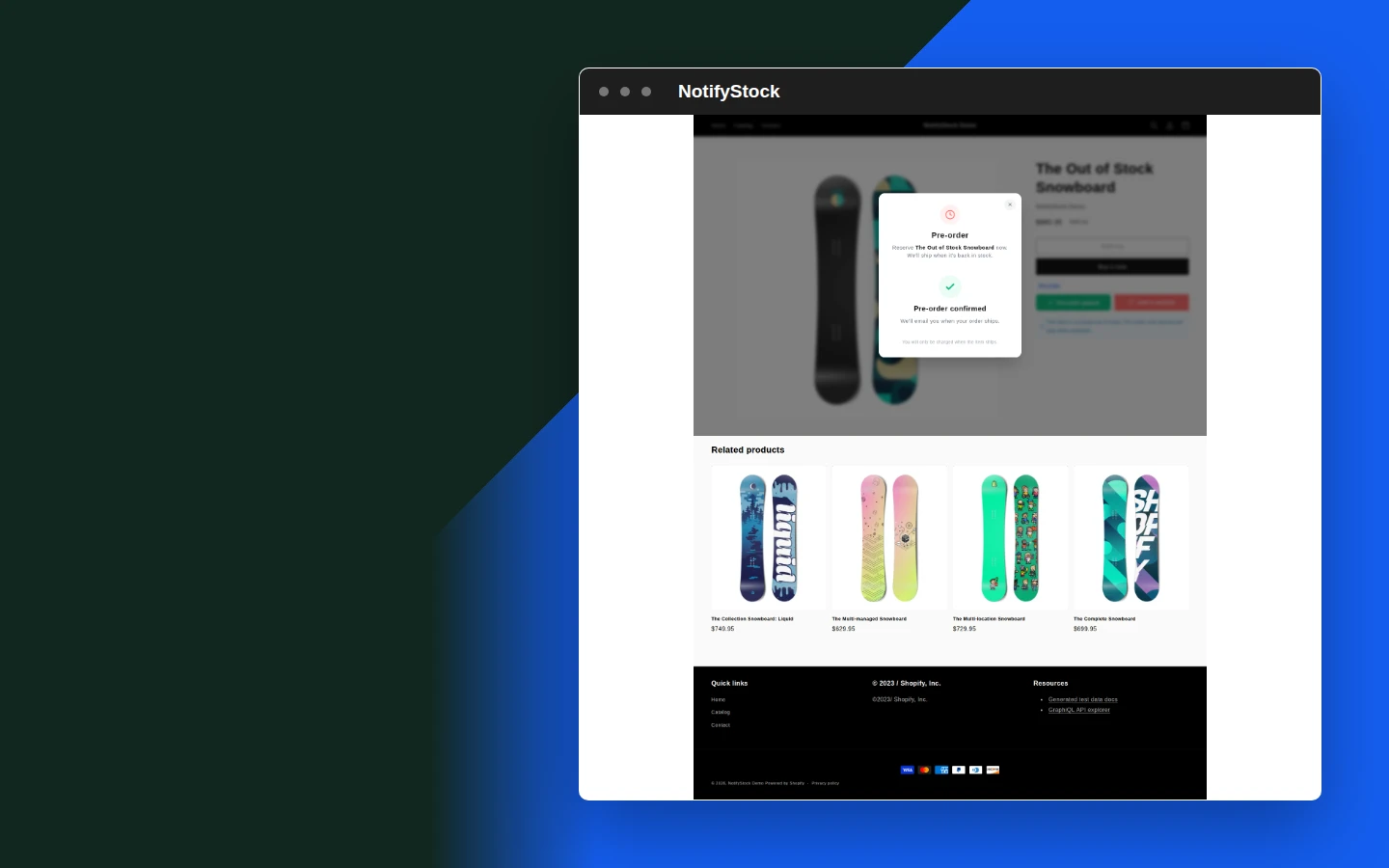 Confirm the shopper action in NotifyStock
