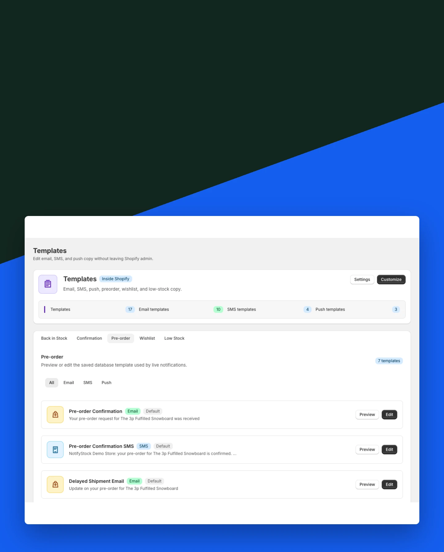 PreOrder confirmation mobile view
