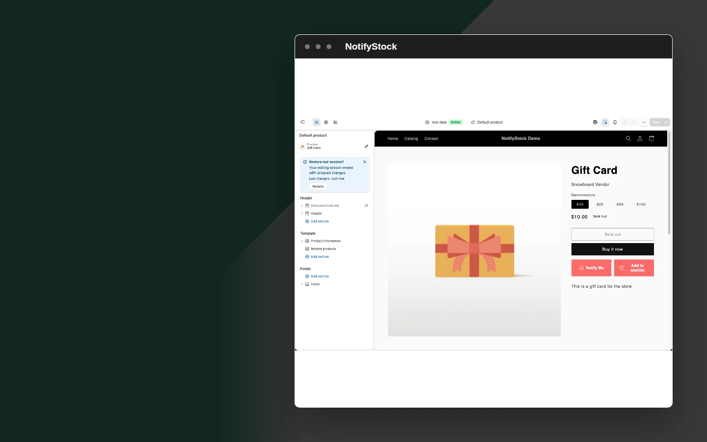 Theme Editor overview in NotifyStock
