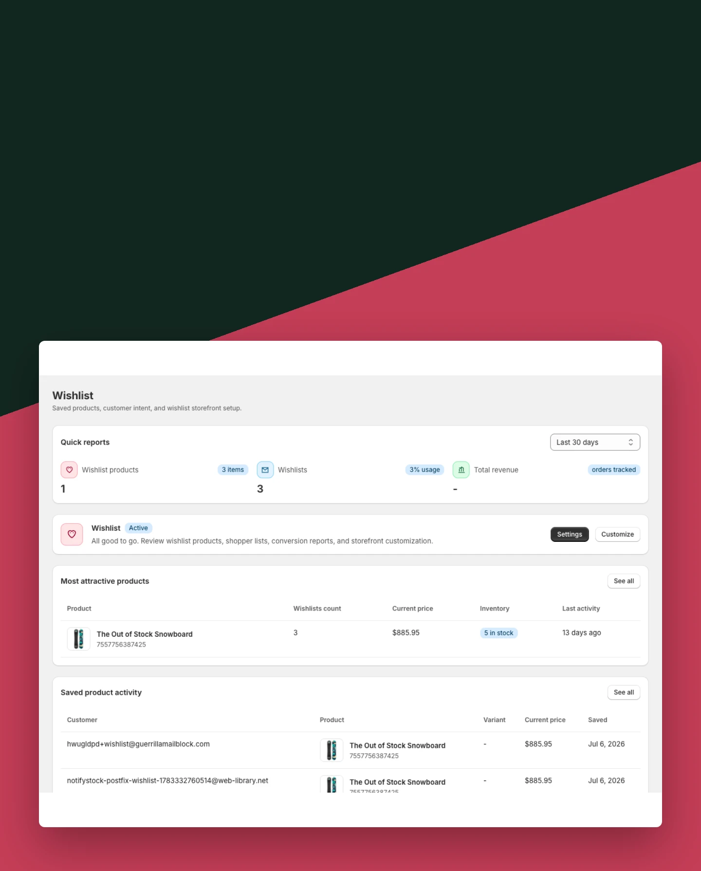 Wishlist storefront mobile view