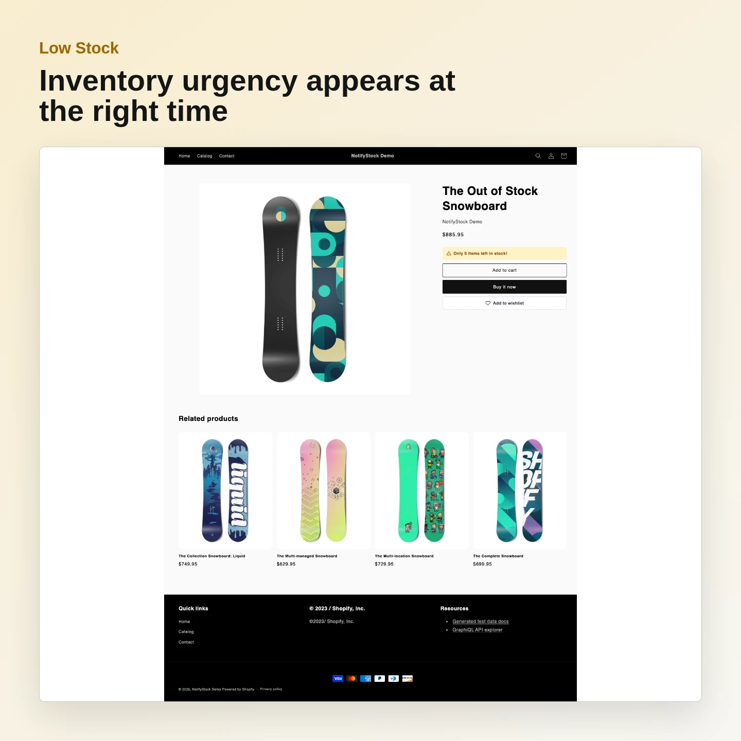 Low Stock message displayed on a Shopify product page