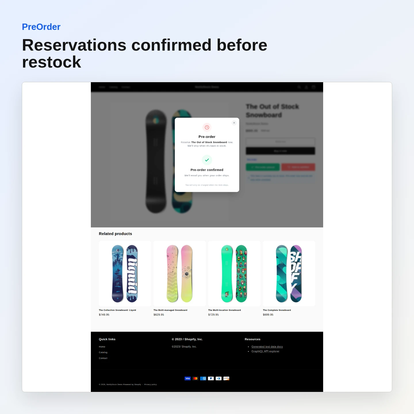 PreOrder reservation confirmed for an out-of-stock Shopify product