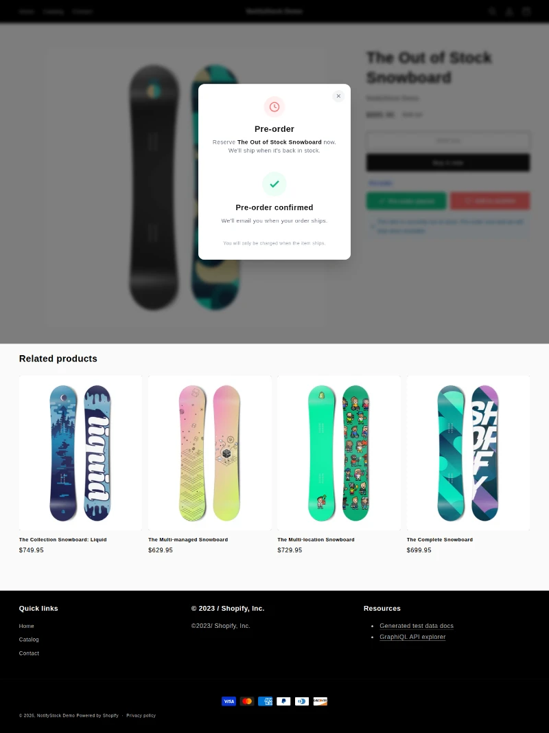 PreOrder reservation confirmed on a Shopify storefront
