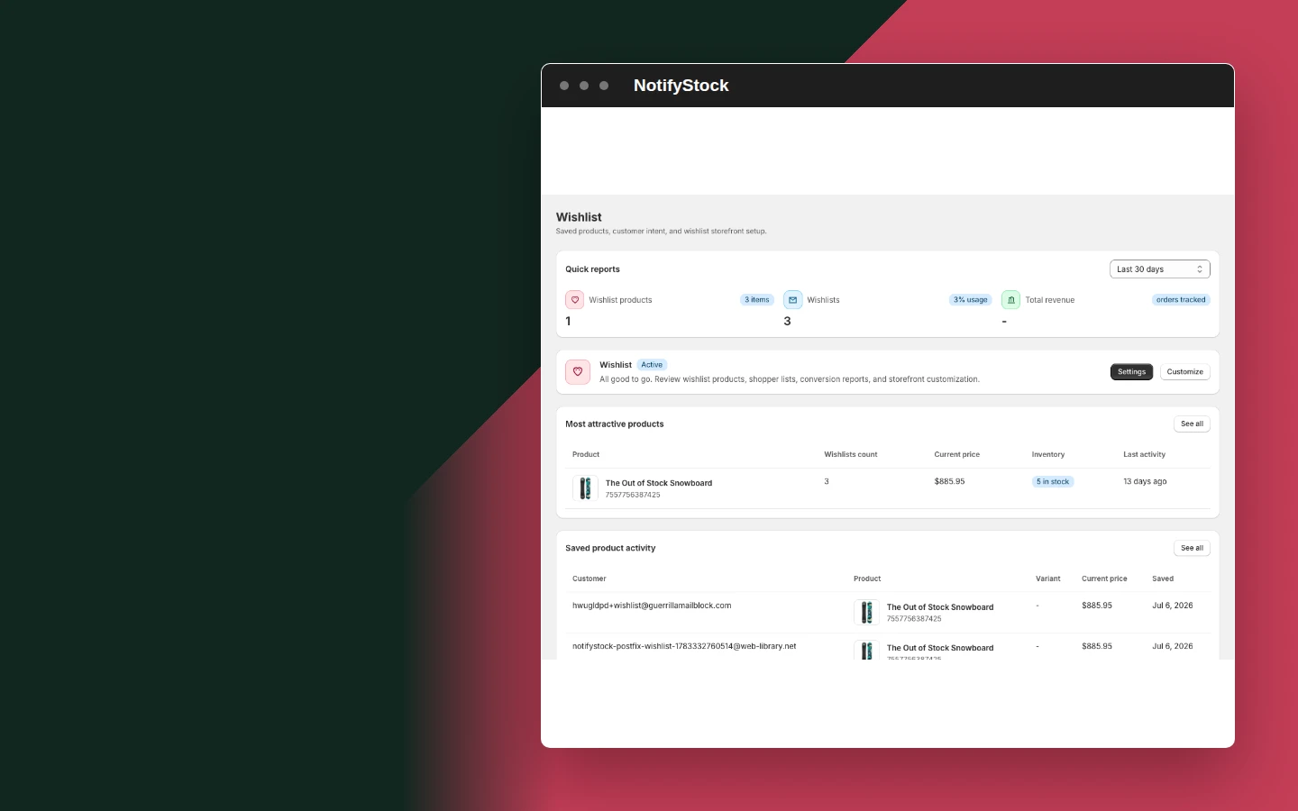 Wishlist in NotifyStock