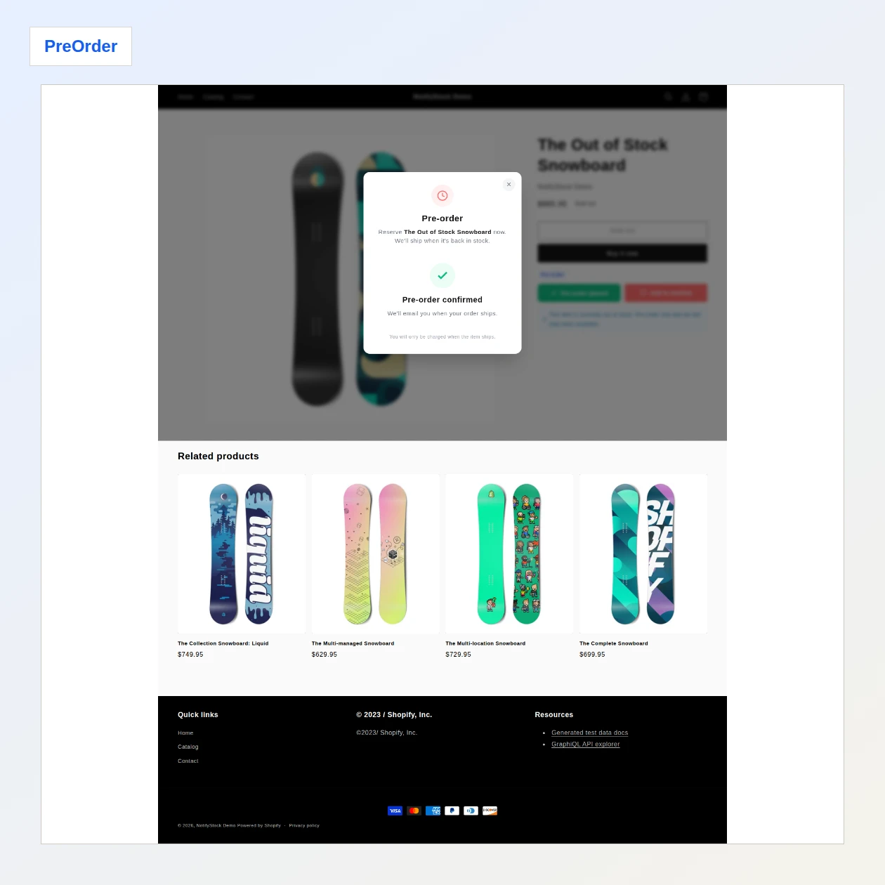 PreOrder confirmation on the demo storefront